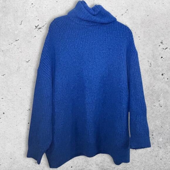 Zara Knit Long Sleeve Sweater Soft Textured Relaxed Fit Turtleneck Blue W‎ US S - Picture 2 of 7